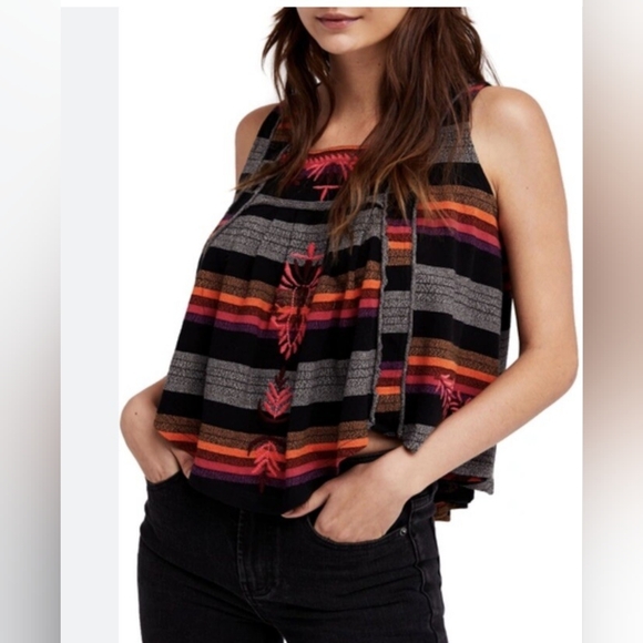 Free People Black Striped Women's Swing Tank Top XS - Picture 2 of 10